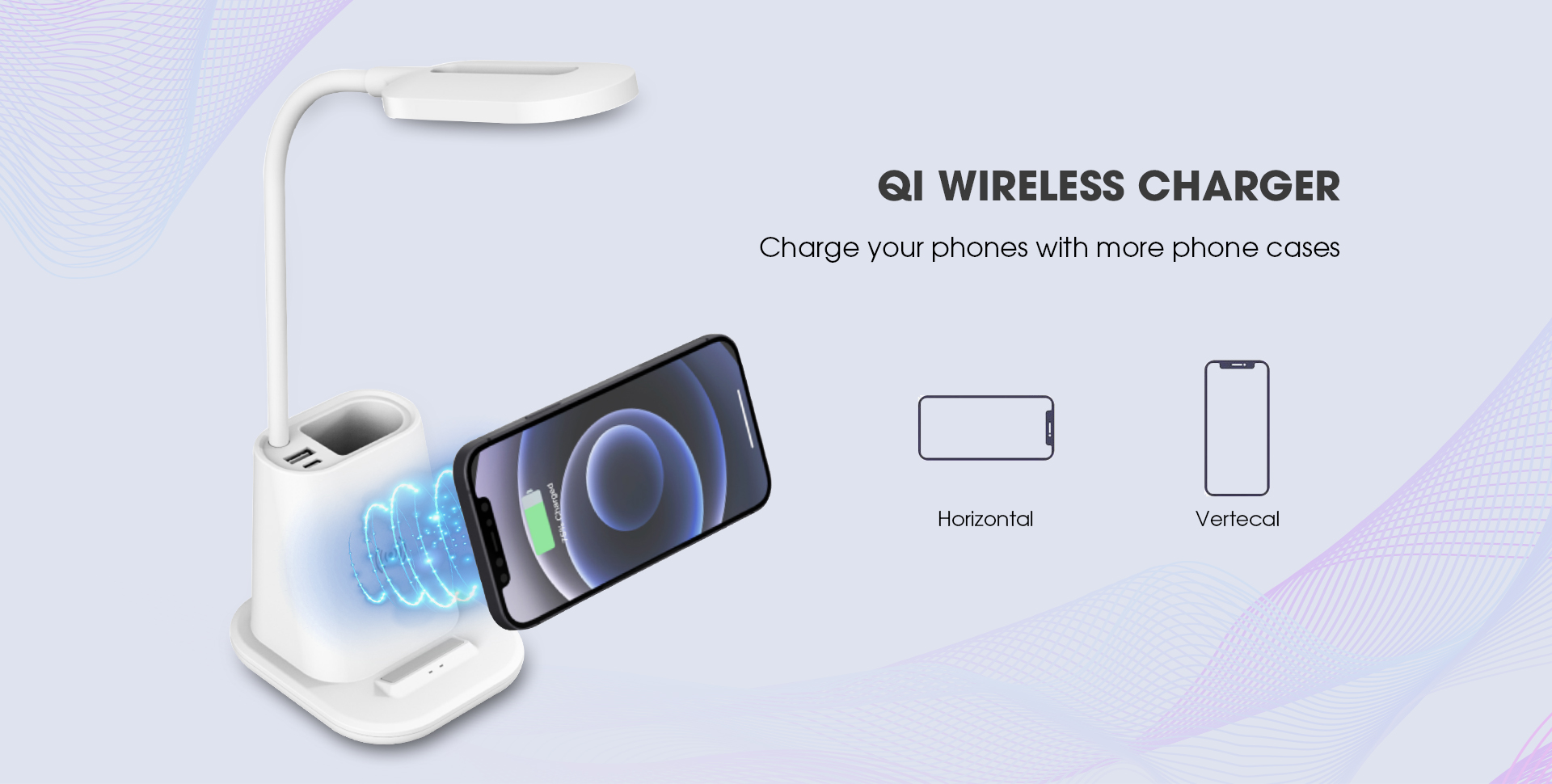 Qi certificate wireless charger, horizontal & vertical phone holder/stand