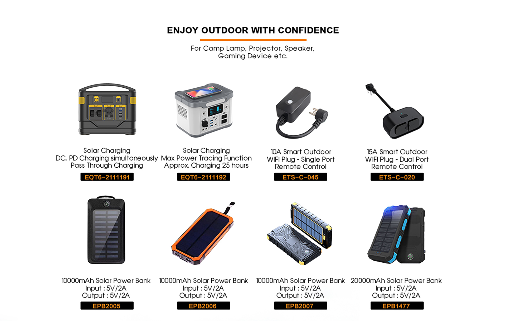 product catalog for solar charging,smart outdoor wifi plug,solar power bank