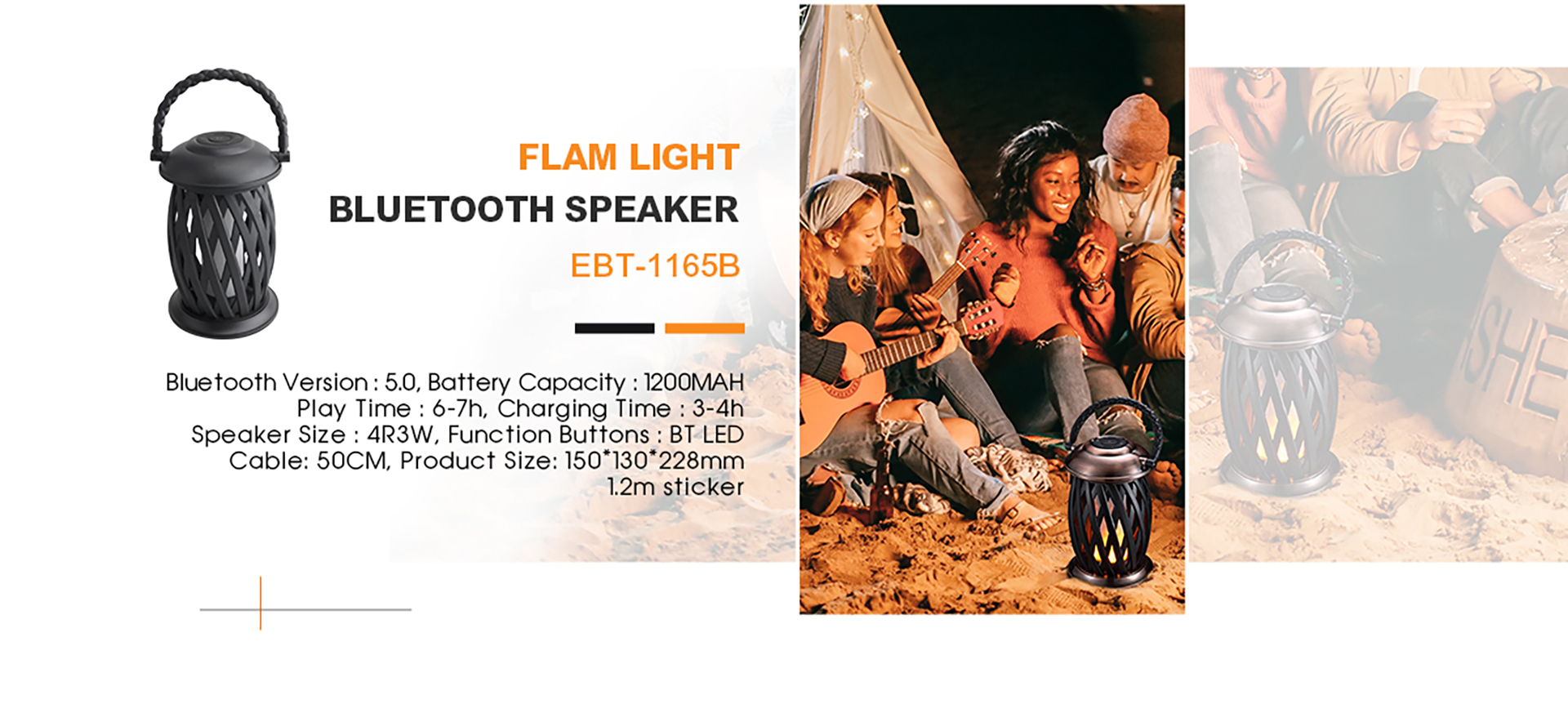 flam light with bluetooth speaker for outdoor camping night